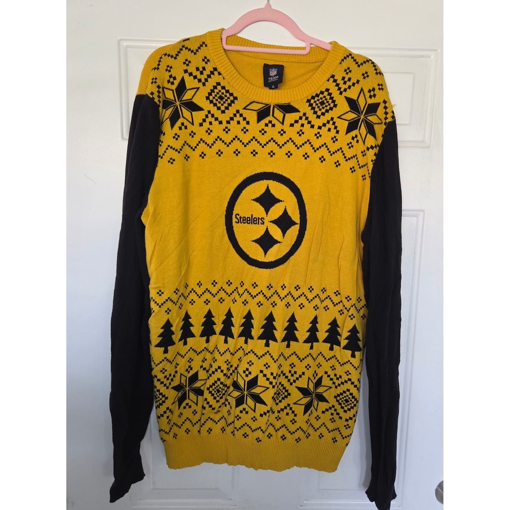 NFL Team Apparel Pittsburgh Steelers Ugly Christmas Sweater Mens XL Yellow Black